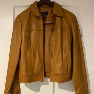 Ann Taylor Leather jacket camel sz SP
